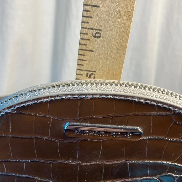 Michael Kors Metallic Silver Croc-Embossed Toiletry cosmetic Pouch - Picture 9 of 9